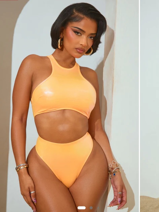 Fashion Nova Other - Fashion Nova High-Neck Shimmer Bikini Set - Peach